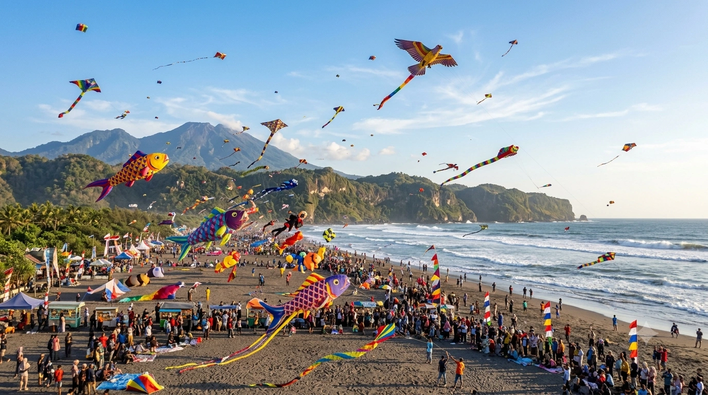 Festival Layang Layang Parangkusumo Ribuan Wisatawan Padati Pantai Selatan Demi Menyaksikan Keindahan Kreasi Langit di Bantul yang Begitu Memukau